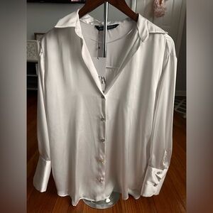 Zara Ivory Satin Effect Button-Down Shirt